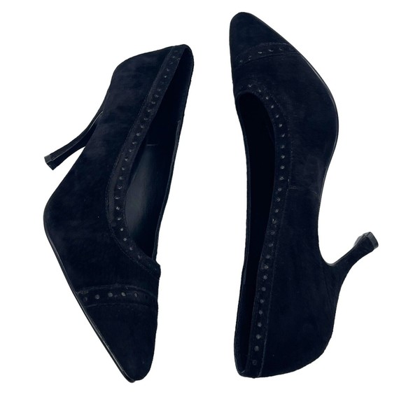 The Wild Pair Vintage 80s 90s Retro Black Suede Pointed Cap Toe Heels Pumps 8.5 - Picture 10 of 15